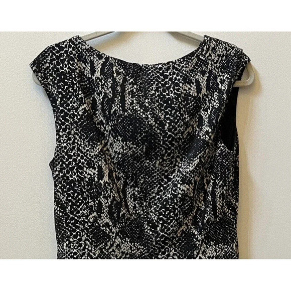 Ann Taylor Women's Sz 14 Sheath Dress Ruched Snakeskin Print Black & Tan Career - Picture 4 of 8